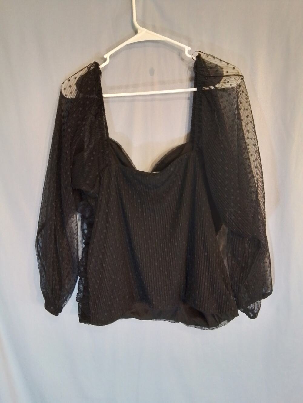 Paperoc Black Top with Sheer Black Puffy Sleeves